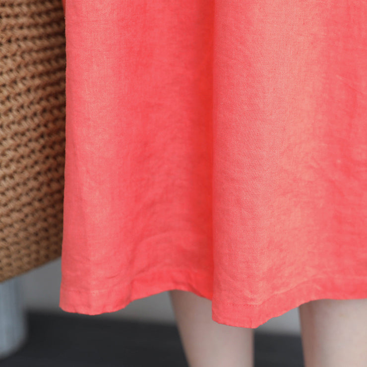 Frauen orange rote Leinenkleider plus Größe Tunika Leinenkleidung Kleider Boutique Armband Ärmelkleid