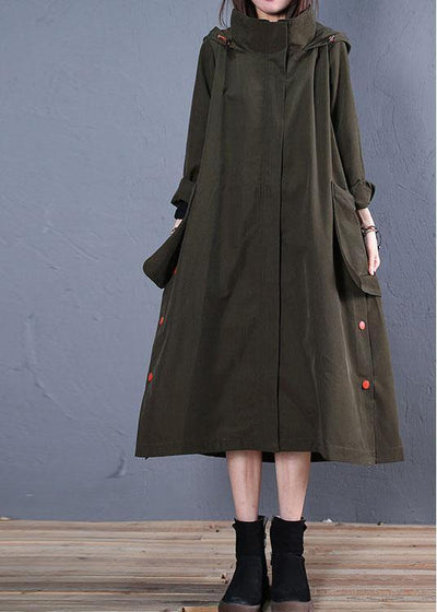 women oversize coats fall green side open hooded coats - bagstylebliss