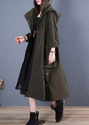 women oversize coats fall green side open hooded coats - bagstylebliss