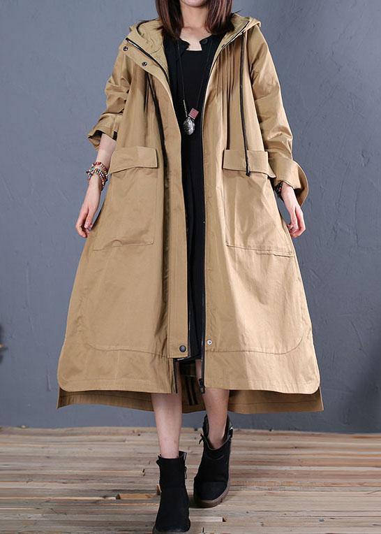 women oversize long winter coat fall khaki hooded low high design jackets - bagstylebliss