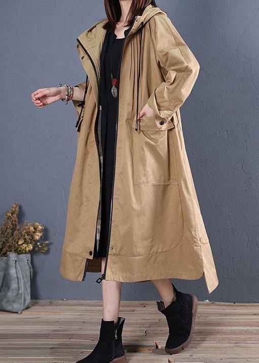 women oversize long winter coat fall khaki hooded low high design jackets - bagstylebliss