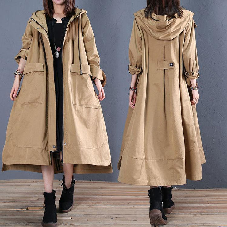 women oversize long winter coat fall khaki hooded low high design jackets - bagstylebliss