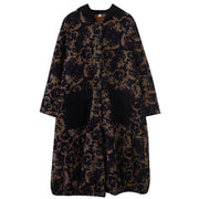 women oversize winter coats chocolate print hooded pockets coats - bagstylebliss