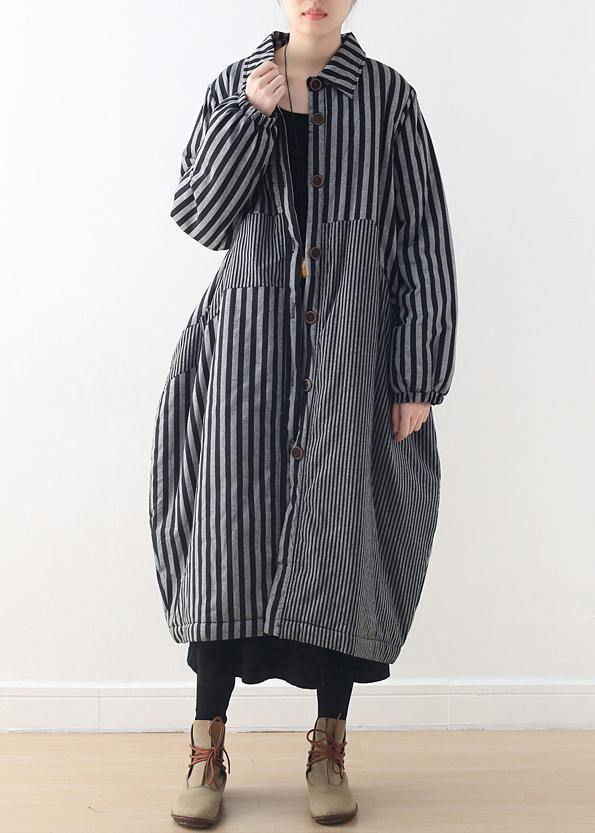 women oversize winter jacket POLO collar outwear gray striped patchwork thick women parka - bagstylebliss