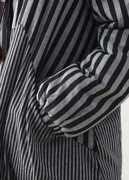 women oversize winter jacket POLO collar outwear gray striped patchwork thick women parka - bagstylebliss