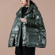 women oversize winter jacket coats blackish green hooded zippered down coat - bagstylebliss