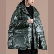 women oversize winter jacket coats blackish green hooded zippered down coat - bagstylebliss