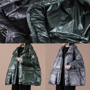 women oversize winter jacket coats blackish green hooded zippered down coat - bagstylebliss