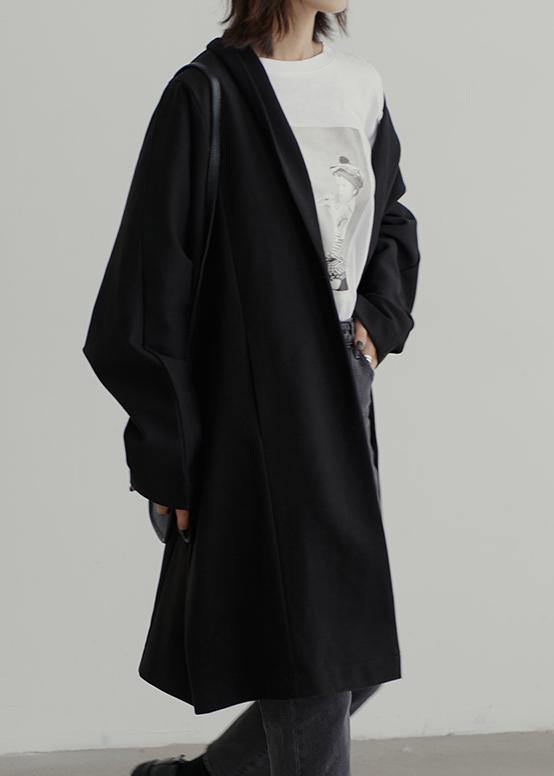 women oversize winter jackets black Batwing Sleeve pockets woolen outwear - bagstylebliss