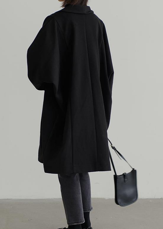 women oversize winter jackets black Batwing Sleeve pockets woolen outwear - bagstylebliss