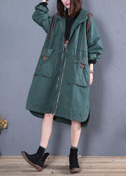 women oversized maxi coat fall green side open hooded Coats - bagstylebliss