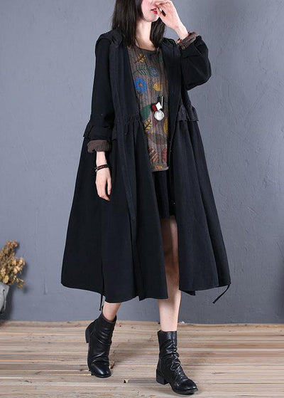 women oversized trench coat fall black hooded ruffles overcoat - bagstylebliss