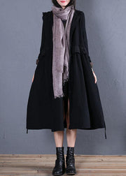 women oversized trench coat fall black hooded ruffles overcoat - bagstylebliss