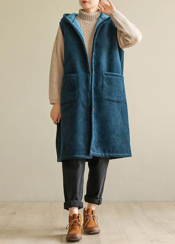 women oversized winter jacket sleeveless outwear blue hooded coat - bagstylebliss