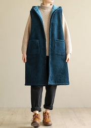 women oversized winter jacket sleeveless outwear blue hooded coat - bagstylebliss