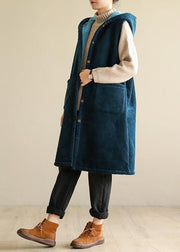 women oversized winter jacket sleeveless outwear blue hooded coat - bagstylebliss