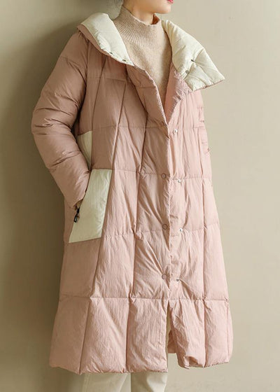 women pink warm winter coat plus size clothing patchwork womens parka stand collar fine coats - bagstylebliss