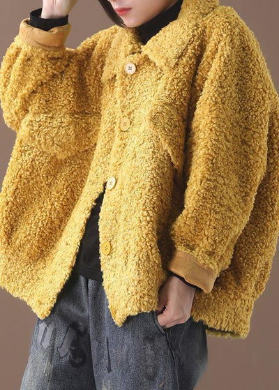 women plus size Coats yellow lapel Button Woolen Coats - bagstylebliss