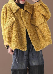 women plus size Coats yellow lapel Button Woolen Coats - bagstylebliss