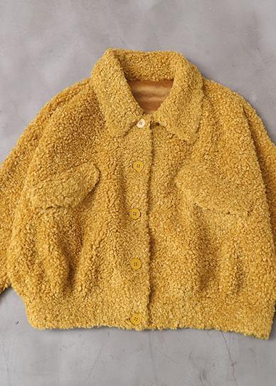 women plus size Coats yellow lapel Button Woolen Coats - bagstylebliss