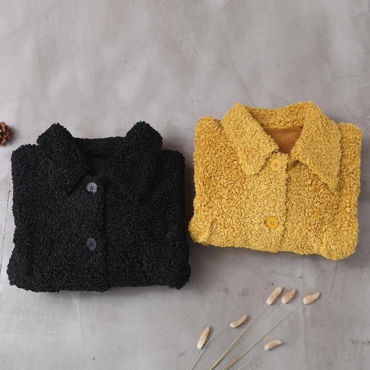 women plus size Coats yellow lapel Button Woolen Coats - bagstylebliss