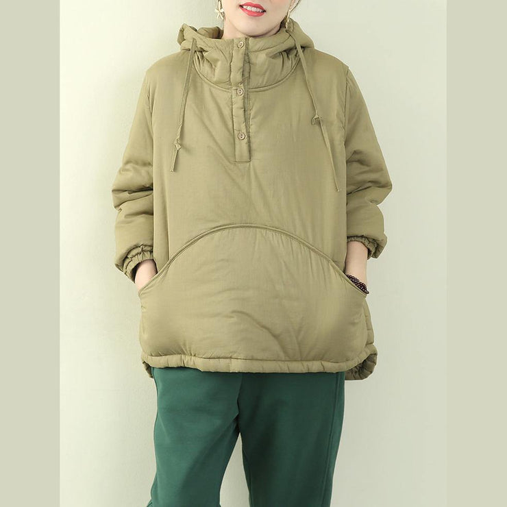 women plus size Jackets outwear light green hooded drawstring parka - bagstylebliss