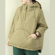 women plus size Jackets outwear light green hooded drawstring parka - bagstylebliss