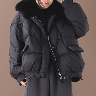 women plus size clothing down jacket winter outwear black fur collar drawstring down jacket woman - bagstylebliss