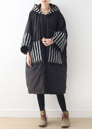 women plus size clothing warm winter coat hooded outwear black patchwork coats - bagstylebliss