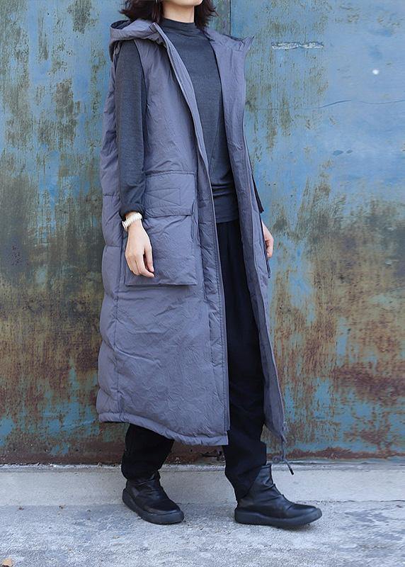 women plus size clothing winter jacket stand collar coats dark gray hooded sleeveless coats - bagstylebliss