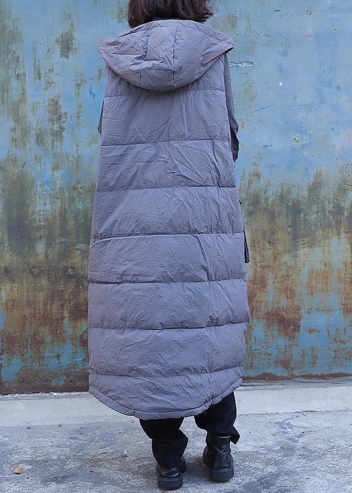 women plus size clothing winter jacket stand collar coats dark gray hooded sleeveless coats - bagstylebliss