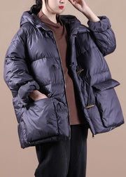 women plus size down jacket black hooded pockets goose Down coat - bagstylebliss