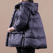 women plus size down jacket black hooded pockets goose Down coat - bagstylebliss