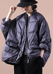 women plus size parka coats purple gray pockets zippered warm winter coat - bagstylebliss