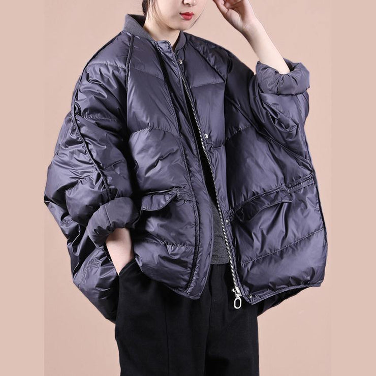 women plus size parka coats purple gray pockets zippered warm winter coat - bagstylebliss