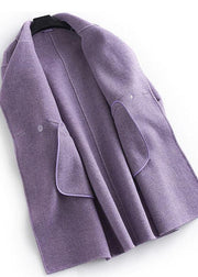 women plus size pockets outwear khaki Notched Woolen Coat - bagstylebliss