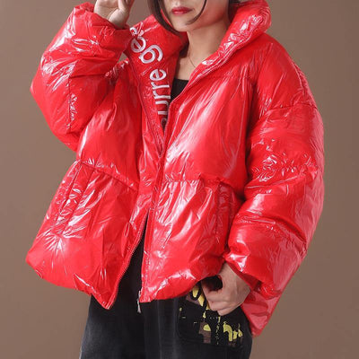 women plus size snow jackets hooded coats red warm stand collar down coat winter - bagstylebliss