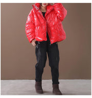 women plus size snow jackets hooded coats red warm stand collar down coat winter - bagstylebliss