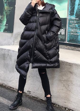 women plus size winter coats black hooded zippered womens parkas - bagstylebliss