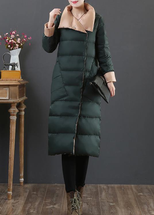 women plus size womens parka overcoat blackish green stand collar pockets duck down coat - bagstylebliss