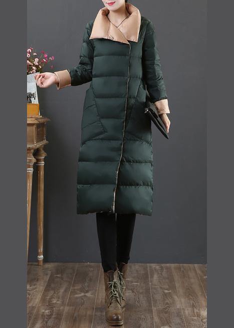 women plus size womens parka overcoat blackish green stand collar pockets duck down coat - bagstylebliss