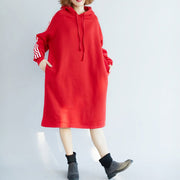 women red spring dress cotton oversize holiday dresses warm thick hooded