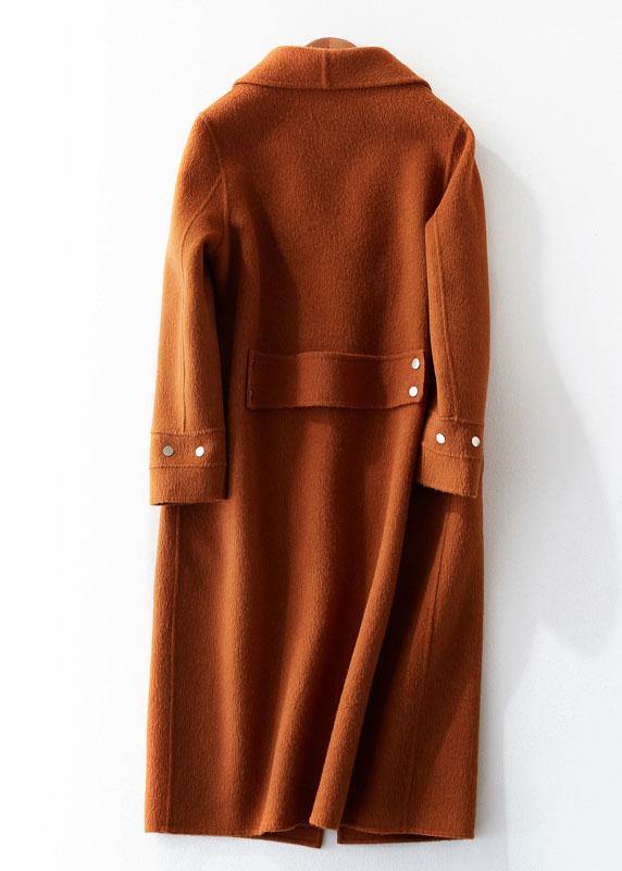 women trendy plus size medium length jackets coat brown lapel collar Woolen Coats - bagstylebliss