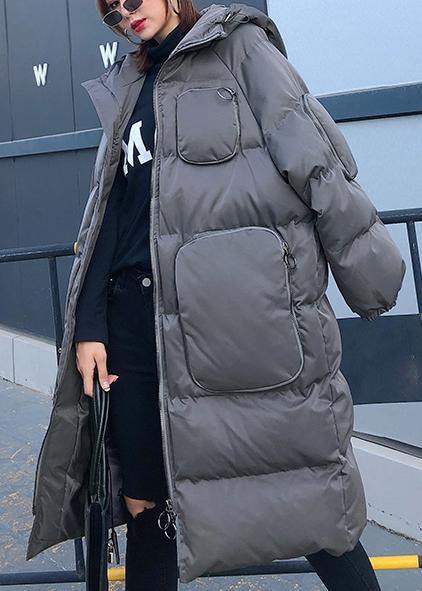 women trendy plus size winter jacket overcoat gray hooded zippered women parka - bagstylebliss