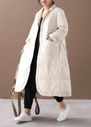 women white warm winter coat plus size winter Notched pockets outwear - bagstylebliss