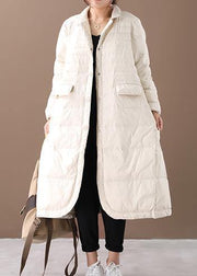 women white warm winter coat plus size winter Notched pockets outwear - bagstylebliss