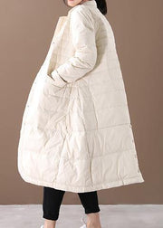 women white warm winter coat plus size winter Notched pockets outwear - bagstylebliss