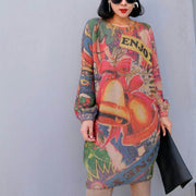 women winter fashion prints knit dresses oversize warm o neck wild sweater dress