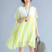 women yellow striped  chiffon dress oversized chiffon patchwork o neck chiffon clothing dresses