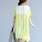 women yellow striped  chiffon dress oversized chiffon patchwork o neck chiffon clothing dresses